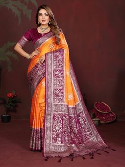 Anaita - Mustard Zari Woven Saree With Unsttiched Blouse