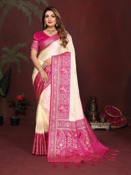 Anaita - Off White Zari Woven Saree With Unsttiched Blouse