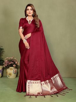 Anaita - Maroon Zari Woven Saree With Unsttiched Blouse