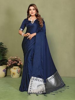 Anaita - Navy Blue Zari Woven Saree With Unsttiched Blouse