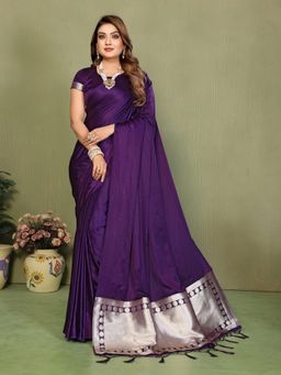 Anaita - Purple Zari Woven Saree With Unsttiched Blouse