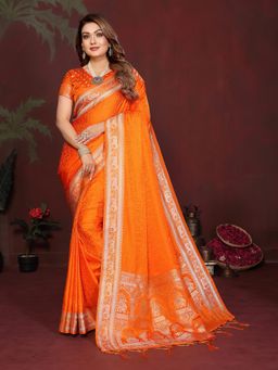 Anaita - Mustard Zari Woven Saree With Unsttiched Blouse