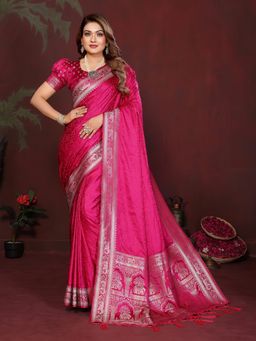 Anaita - Pink Zari Woven Saree With Unsttiched Blouse