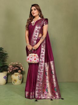Anaita - Maroon Zari Woven Saree With Unsttiched Blouse