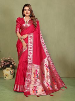 Anaita - Red Zari Woven Saree With Unsttiched Blouse