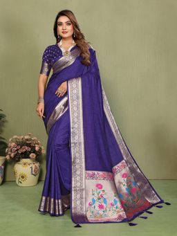 Anaita - Purple Zari Woven Saree With Unsttiched Blouse