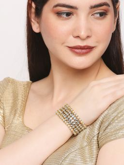 OOMPH - Gold Tone Kundan and Pearls Broad Ethnic Bracelet