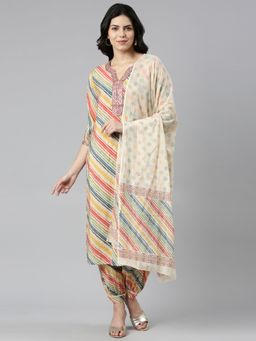 NEERU'S - Beige Regular Straight Printed Kurta And Salwar With Dupatta (Set of 3)