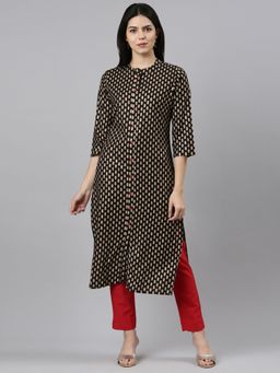 NEERU'S - Black Regular Straight Printed Kurta
