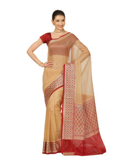 Banarasi Silk Works - Women Beige Organza Saree with Unstitched Blouse