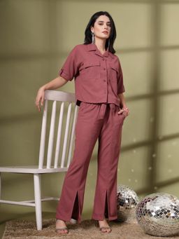 CHKOKKO - Dark Pink Women's Casual Summer Co-Ord (Set of 3)