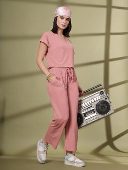CHKOKKO - Pink Women's Solid Summer Polyester Co-Ord (Set of 2)