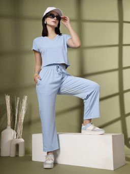 CHKOKKO - Blue Women's Solid Summer Polyester Co-Ord (Set of 2)