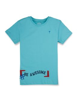 Gini & Jony - Boys Cotton Blue Typography Printed T-Shirt