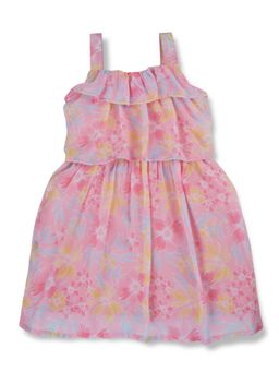 Gini & Jony - Girls Chiffon Pink Floral Printed Knee Length Dress