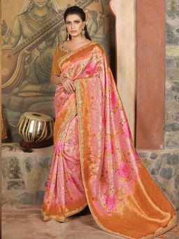 Odette - Pink Printed Weaved Silk Designer Saree with Unstitched Blouse
