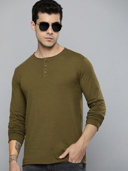 Levi's - Men Olive Henley Neck T-Shirt