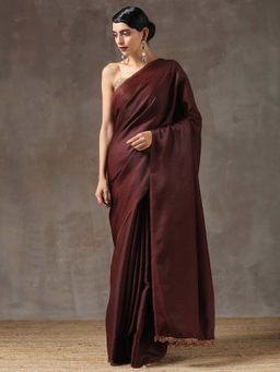 Swtantra - Brunette Saree With Bronze Handmade Lace