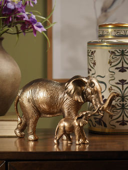 Pure Home + Living - Brown Polyresin Mother & Baby Elephant
