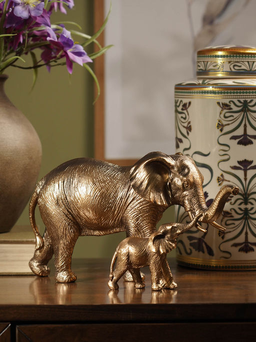 Pure Home + Living Brown Polyresin Mother & Baby Elephant