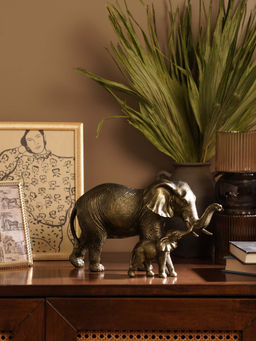 Pure Home + Living - Brown Polyresin Standing Mother & Baby Elephant