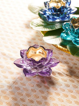 Pure Home + Living - Purple Glass Lotus Shaped Tealight Holders (Pack of 2)