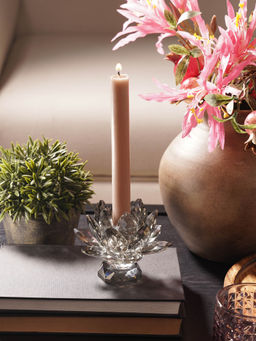 Pure Home + Living - Clear Crystal Lotus Shaped Candle Holder