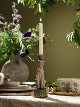 Pure Home + Living - Beige & Green Polyresin Leopard Candle Holder
