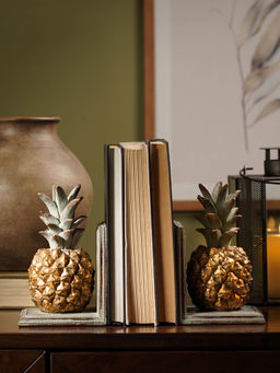 Pure Home + Living - Gold & Green Polyresin Pineapple Bookends