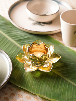 Pure Home + Living - Light Green Glass Lotus Shaped Tealight Holders (Pack of 2)