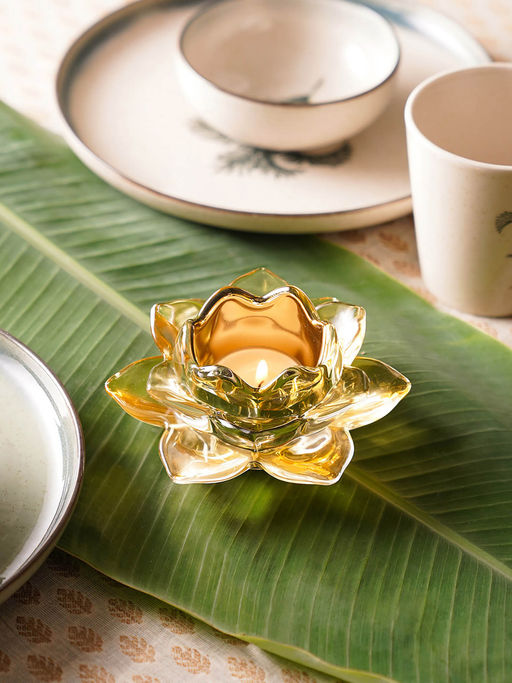 Pure Home + Living Light Green Glass Lotus Shaped Tealight Holders (Pack of 2)