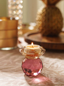 Pure Home + Living - Amber & Pink Cut Glass Crystal Candle Holder