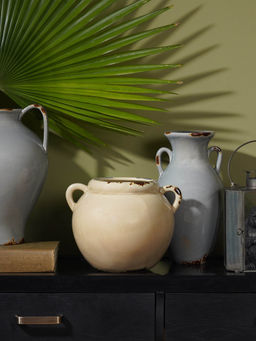 Pure Home + Living - Beige Rustic Ceramic Vase with Two Handles