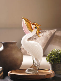 Pure Home + Living - Pink Amber Glass Pelican Bird Figurine