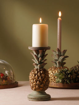 Pure Home + Living - Green Gold Pineapple Polyresin Candle Holder