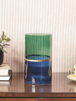 Pure Home + Living - Green & Blue Two Tone Cylindrical Glass Vase