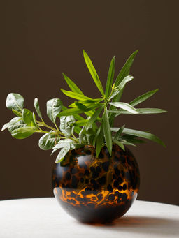 Pure Home + Living - Brown Tortoiseshell Pattern Round Glass Vase