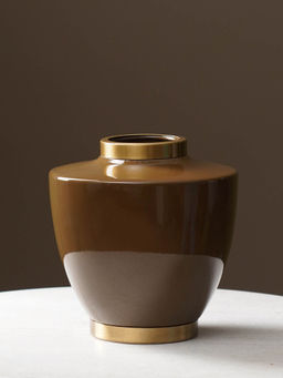 Pure Home + Living - Brown Ceramic Bottleneck Vase with Gold Rim