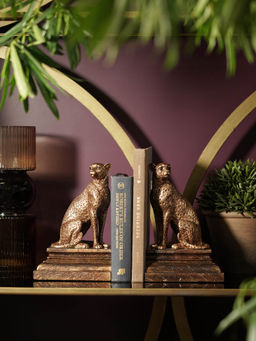 Pure Home + Living - Gold Polyresin Cheetah Book Ends