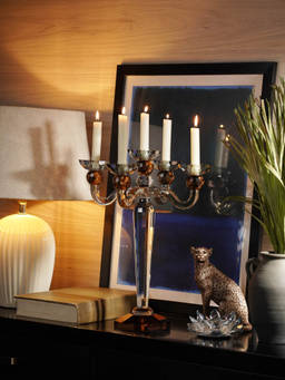 Pure Home + Living - 3 Tone 5 Arm Cut Glass Crystal Candle Holder