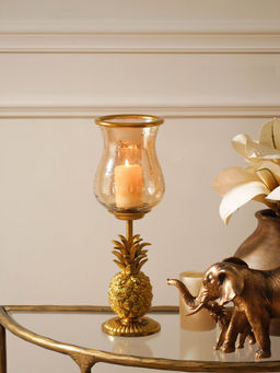 Pure Home + Living - Gold Pineapple Hurricane Candle Holder