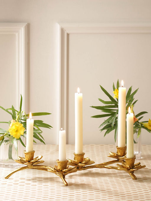 Pure Home + Living Gold 5 Arm Flower Taper Candle Holder