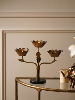 Pure Home + Living - Bronze Lotus Shaped 3 Arm Candelabra