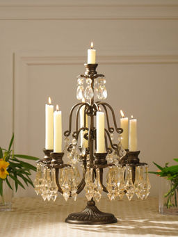 Pure Home + Living - Bronze 7 Arm Tapered Candelabra with Hanging Crystals