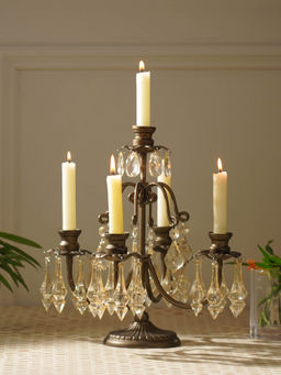 Pure Home + Living - Bronze 5 Arm Tapered Candelabra with Hanging Crystals