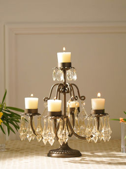 Pure Home + Living - Bronze 5 Arm Candelabra with Hanging Crystals