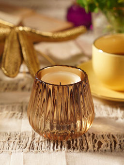 Pure Home + Living - Set of 2 Gold Ribbed Texture Tealight Holders