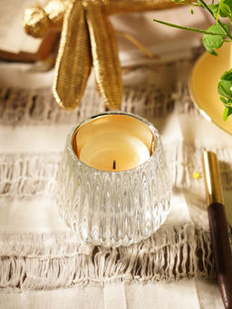 Pure Home + Living - Set of 2 Silver Ribbed Texture Tealight Holders
