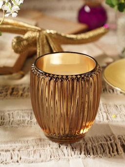 Pure Home + Living - Set of 2 Light Amber Ribbed Texture Tealight Holders