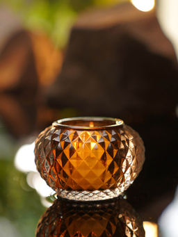 Pure Home + Living - Dark Amber Textured Glass Tealight Holder (Pack of 2)